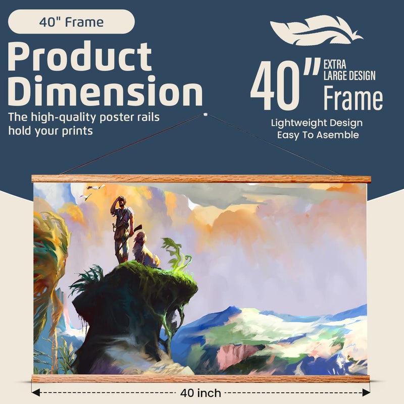 Landmass إطار ملصق مغناطيسي بعرض 40 بوصة من لاندماس، حامل ملصق - 40x20 40x27 40x30 40x60 - إطار من خشب الساج للملصقات، والطباعة، والصور، والخرائط، والمخطوطات، والفنون - Image 2